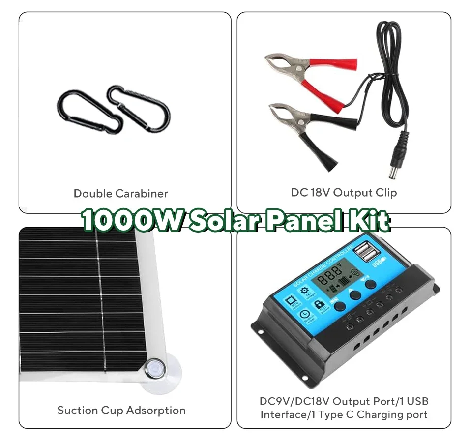 1000W Solar Panel Kit,12V Sola - Solar Emergency Charger recension och pris